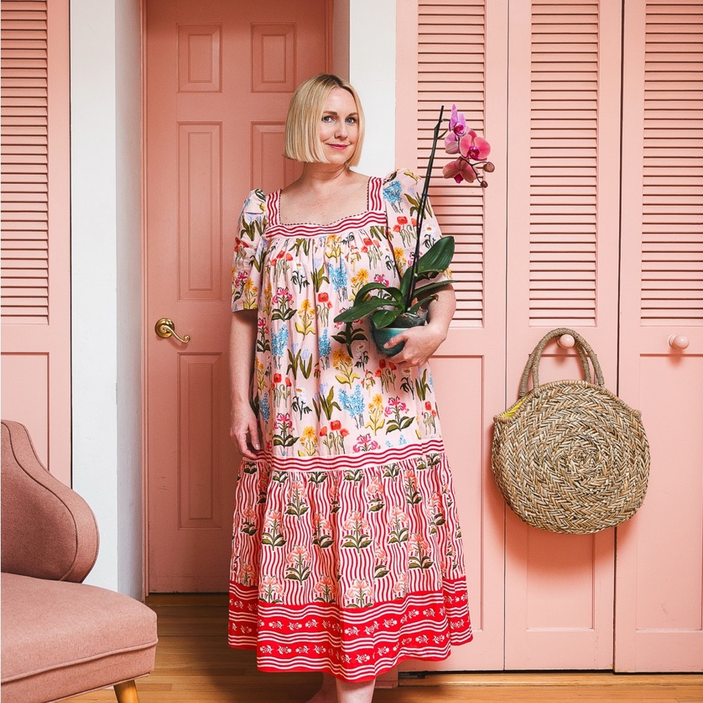 Printfresh Pink and Yellow Tiered Midi Sundress